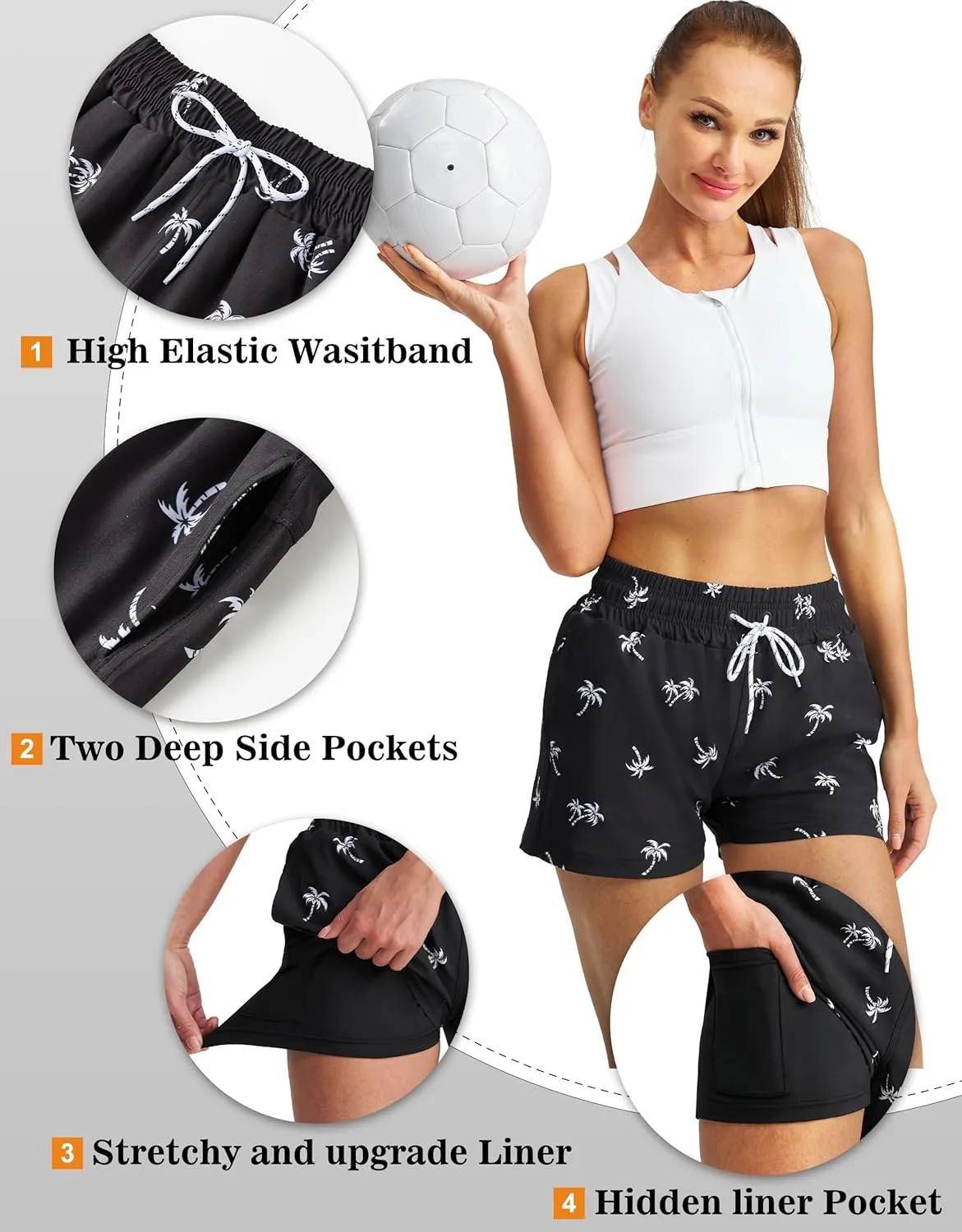 Women's 3''/5''/7'' Swim Board Shorts Quick Dry Beach Shorts with Liner Pockets Swimsuits Bottoms Trunks for Women