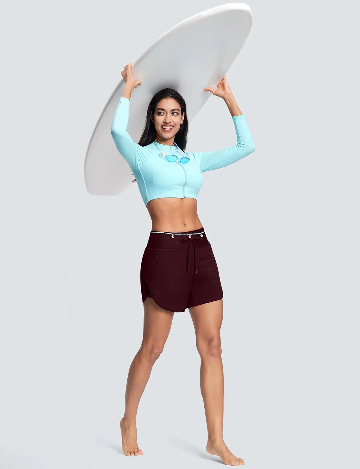 Womens 5.5" Swim Shorts High Waisted Board Shorts with Pockets Quick Dry UPF 50  Beach Shorts with Liner