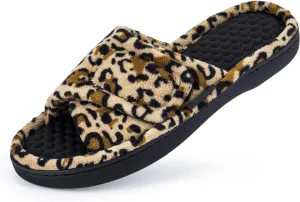 Women’s House Slippers with Memory Foam, Adjustable Open Toe Indoor Outdoor Slippers for Women, Non Slip Washable Fuzzy Home Shoes with Massage Beads