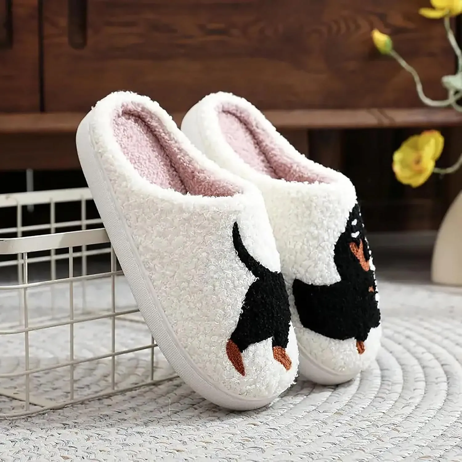 Women's Men's Happy Face Heart-shaped Cat Slippers - Retro Leopard Print, Memory Foam, Soft Plush, Warm, Anti-Slip Home Shoes