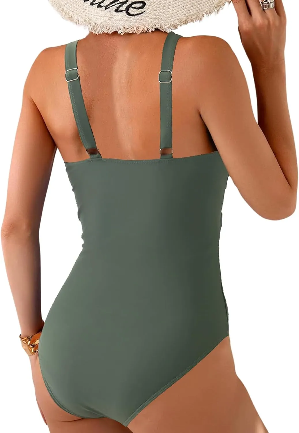 Women's One-Piece Swimsuit Gold Ring Detail Deep V Neck Ring Linked Lace Belly Cupshe Bathing Suits for Swimwear