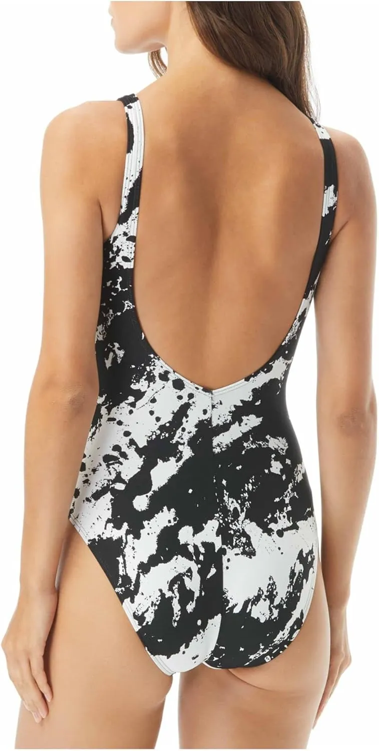 Women's Standard V-Neck One Piece Swimsuit with Front Ring Detail