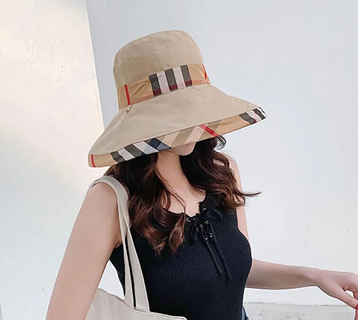 Womens Bucket Hat Beach Sun Hat for Sunmmer Travel Cotton Plaid Colorful Packable Bucket Hats