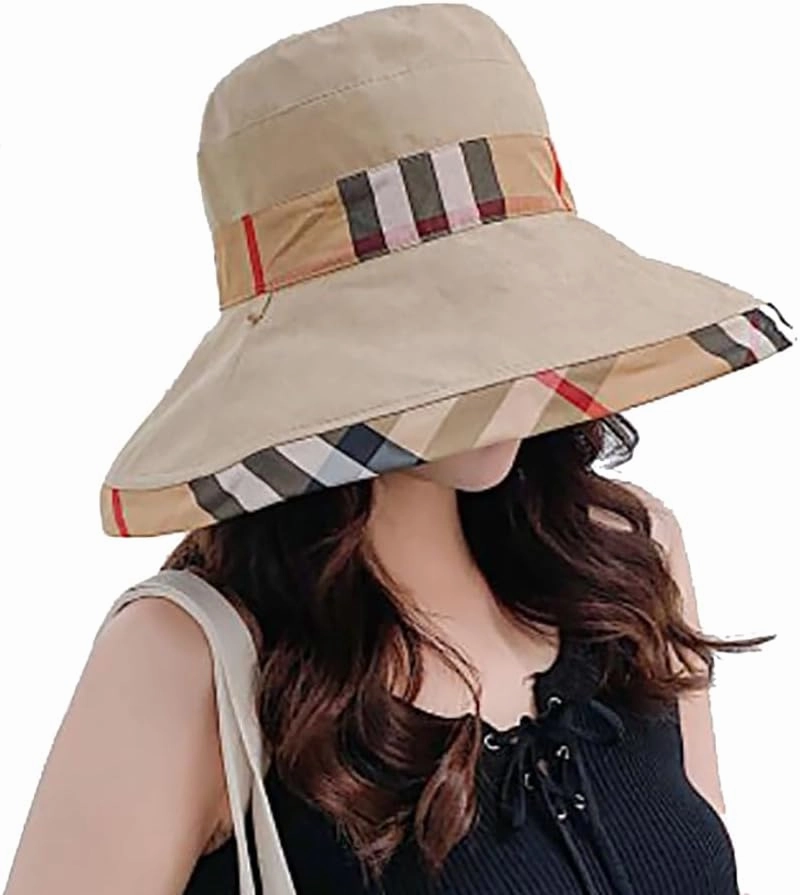 Womens Bucket Hat Beach Sun Hat for Sunmmer Travel Cotton Plaid Colorful Packable Bucket Hats