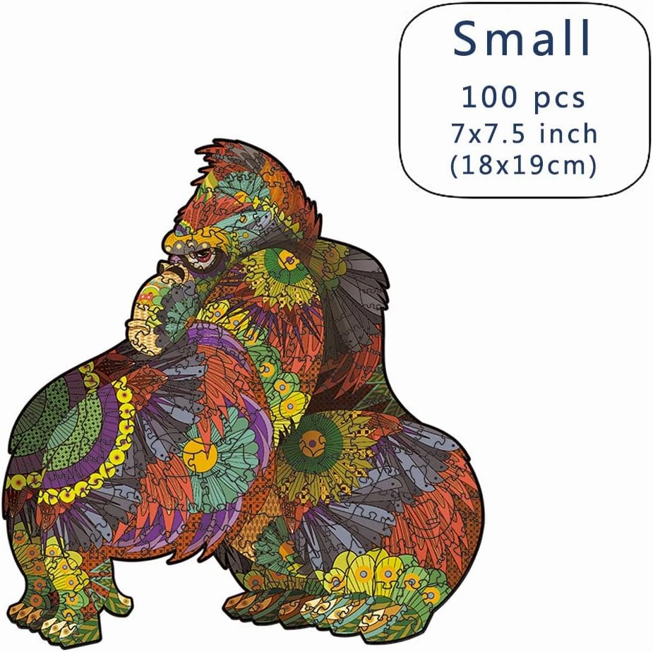 Wood Cut Puzzles, Wooden Jigsaw Puzzles, Animals Shaped Unique Wooden Puzzles for Adults and Kids, Cool Gadgets Magic Liberty Puzzles, King Kong Colorful Gorilla (Small 100 pcs)