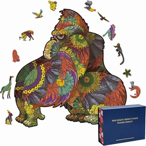 Wood Cut Puzzles, Wooden Jigsaw Puzzles, Animals Shaped Unique Wooden Puzzles for Adults and Kids, Cool Gadgets Magic Liberty Puzzles, King Kong Colorful Gorilla (Small 100 pcs)