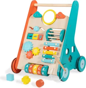 Wooden Baby Walker with Wheels, Walker for Baby Boys 6-12 Months Push Toy, Sit to Stand Activity Walker Learning to Walk