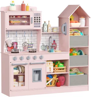Wooden Play Kitchen for Kids, Playset Chef Pretend with Storage System, Realistic Appliances, Smart Storage & 15 Fun Accessories for Inspiring Pretend Play (Ages 3 )