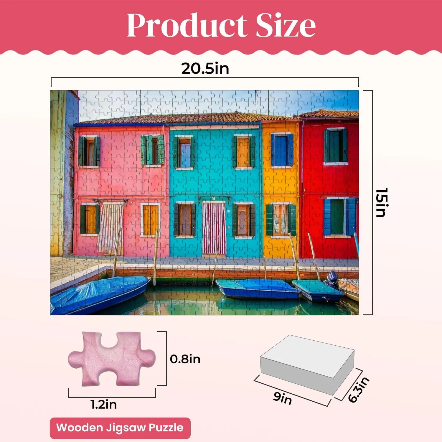 Wooden Puzzles Burano Island Colorful Traditional Fishing Village Venice Italy Jigsaw Puzzles for Adults 500 Pieces Impossible Puzzle Challenging Puzzle Educational Toys Decompression Game