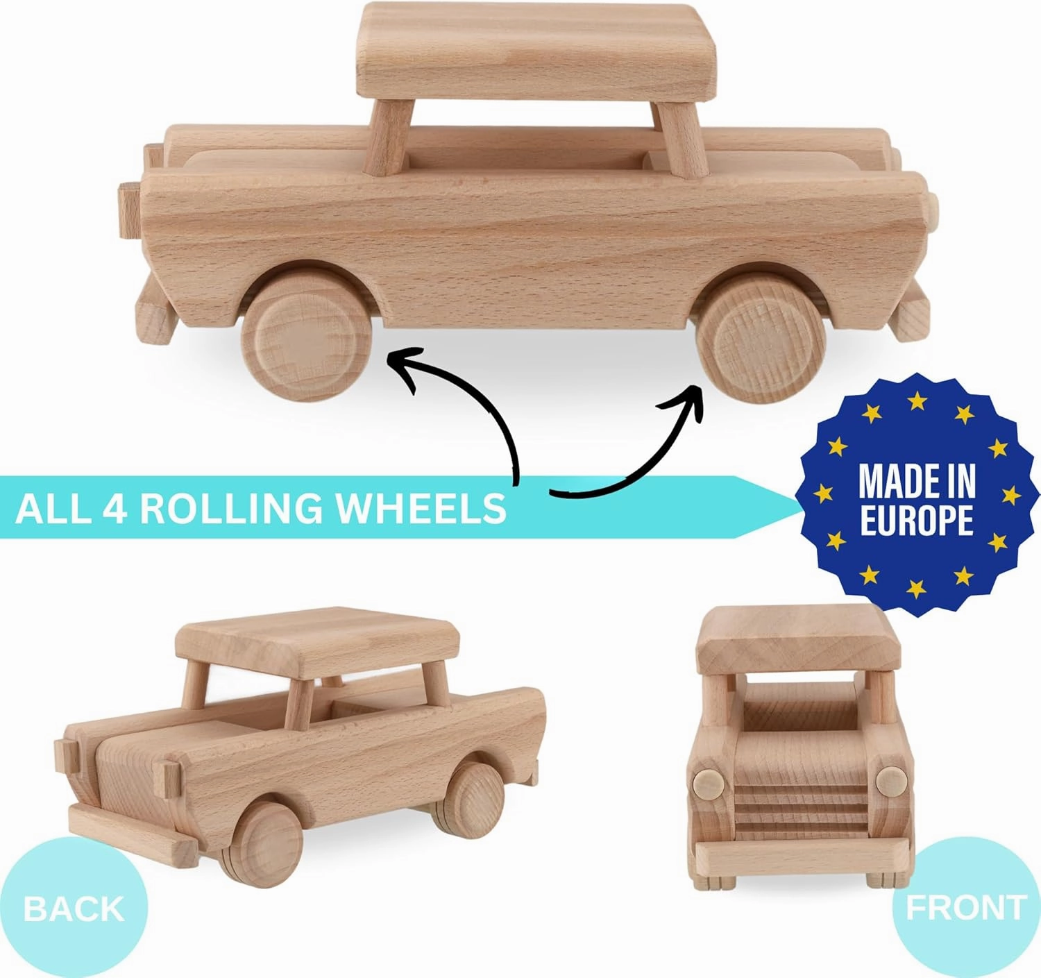 Wooden Car DIY Toy for Kids & Adults - Handmade Solid Wood Trabant Car - Preschool Learning Activities - Educational Toddler Toy - Paintable Surface
