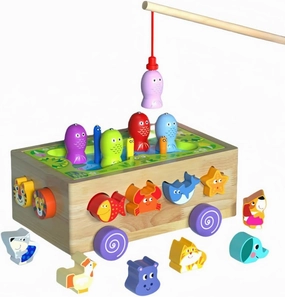 Wooden Montessori Toys for 1-3 Year Old，Animal Cognitive Games, Fishing Games Preschool Learning Educational Toys, Baby's Birthday Gifts, Children's Day Gift,Magnetic Fishing Game for Toddlers 1-3