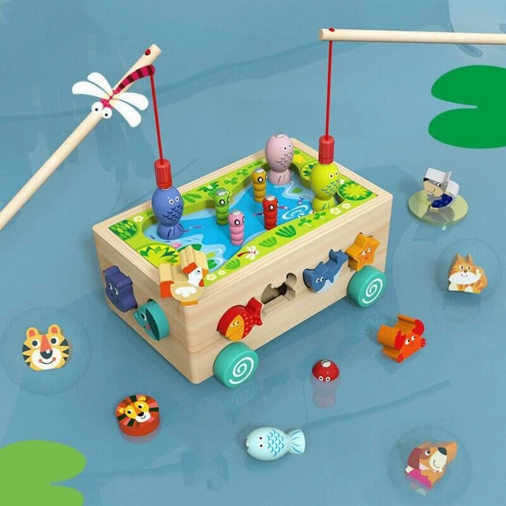 Wooden Montessori Toys for 1-3 Year Old，Animal Cognitive Games, Fishing Games Preschool Learning Educational Toys, Baby's Birthday Gifts, Children's Day Gift,Magnetic Fishing Game for Toddlers 1-3