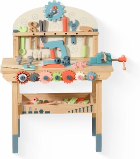 Wooden Power Tool Workbench for Kids, Building Tools Sets Pretend Play Toys - Construction Workbench with Wrench, Screwdriver, Miter Saw and Hammer - Educational Gift for Toddlers Age 3 and Up