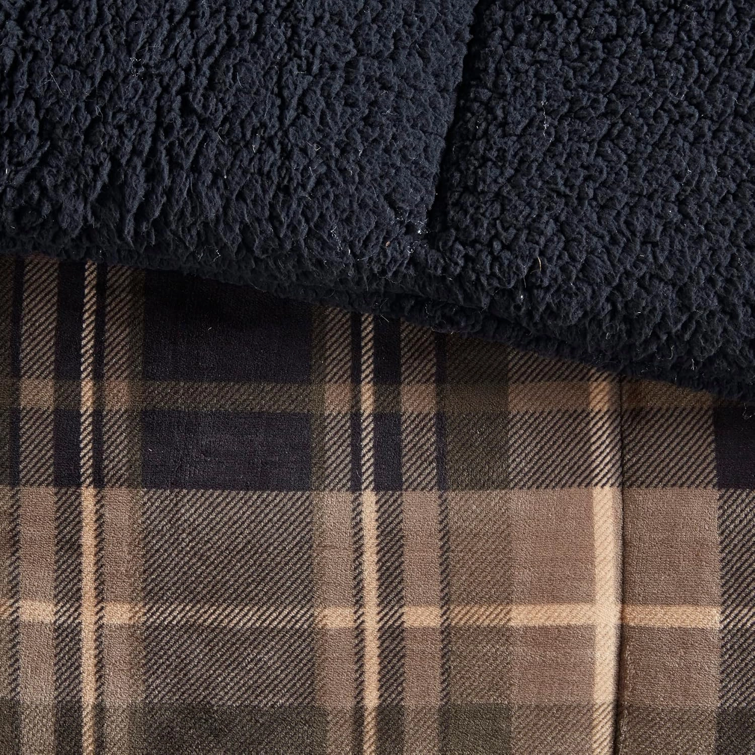 Woolrich Reversible Comforter Set Ultra Soft Plush to Sherpa, Down Alternative, Cold Weather Winter Warm Bedding, with Matching Sham, Decorative Pillow Brown/Black Full/Queen 4 Piece