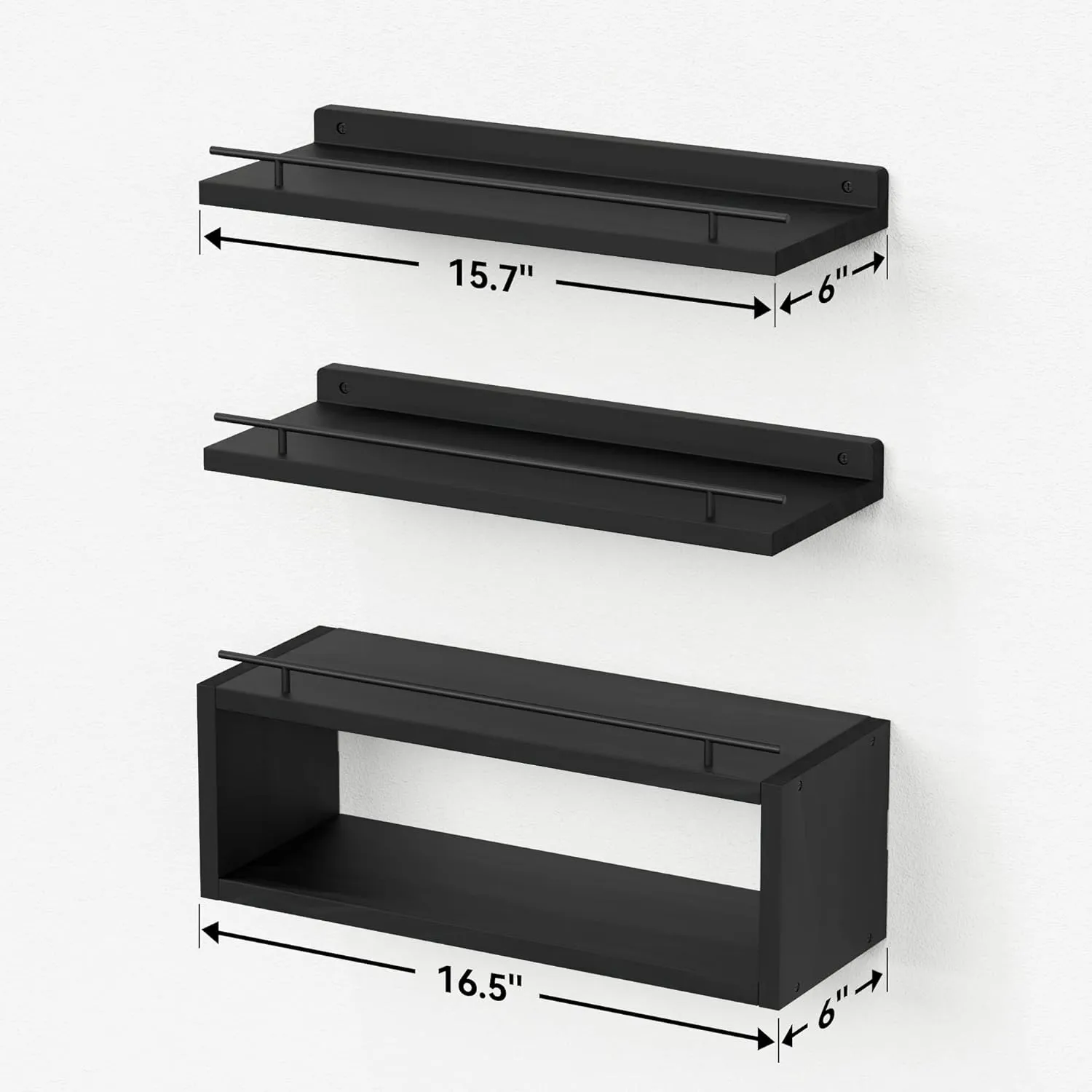 WOPITUES Floating Shelves for Wall with Cube Shelf, Wall Shelves with Metal Rail for Bathroom Decor, Bathroom Organizers and Storage, Over Toilet Shelves for Toilet Paper-Black