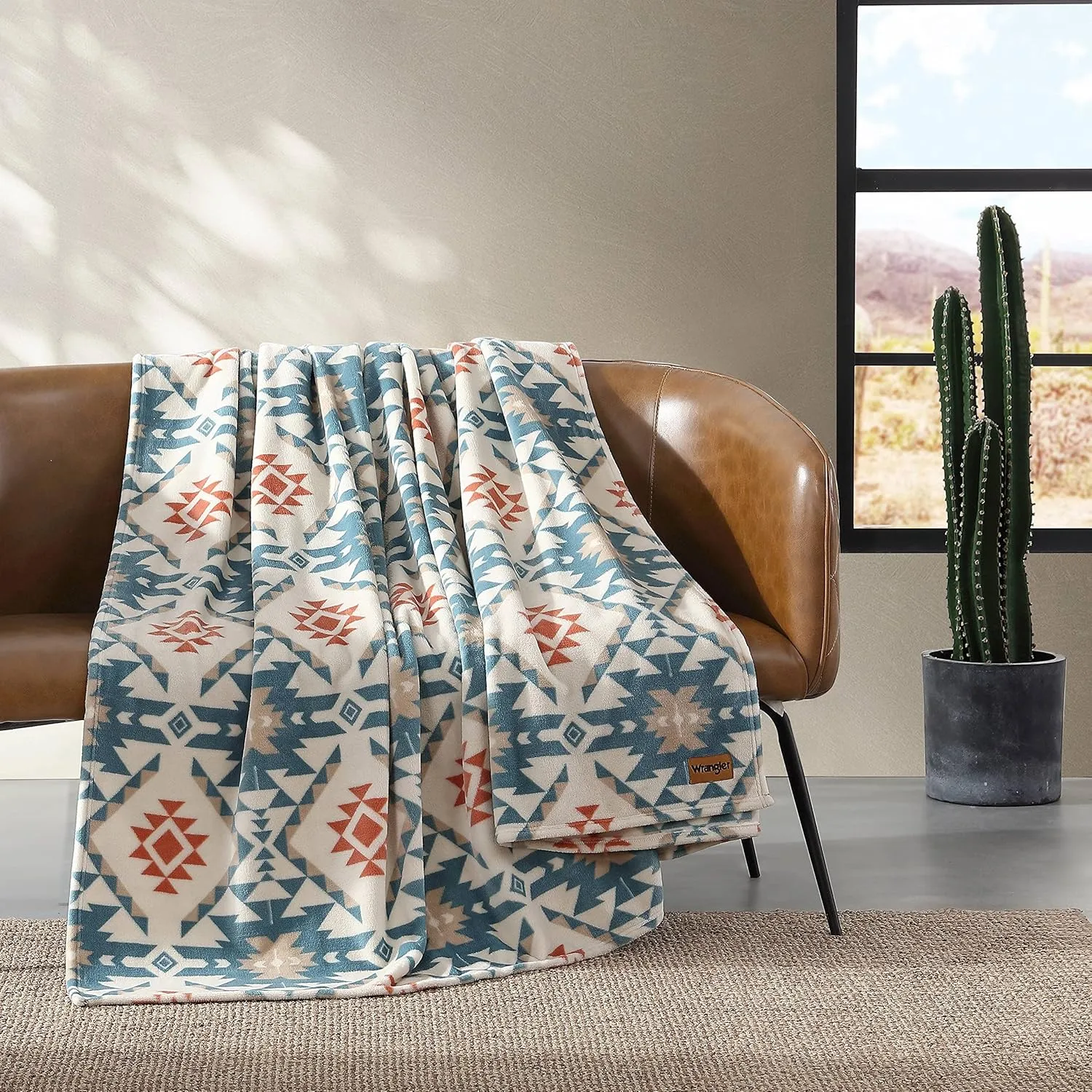 Wrangler - Twin Blanket, Ultra Soft Plush Fleece Reversible Bedding, Yellowstone Inspired (Dakota Blue, Twin)