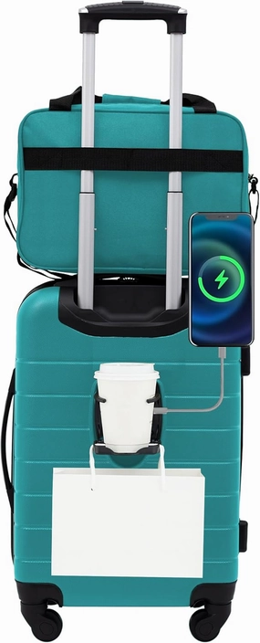 Wrangler Smart Luggage Cup Holder and USB Port, Teal, 2 Piece Set