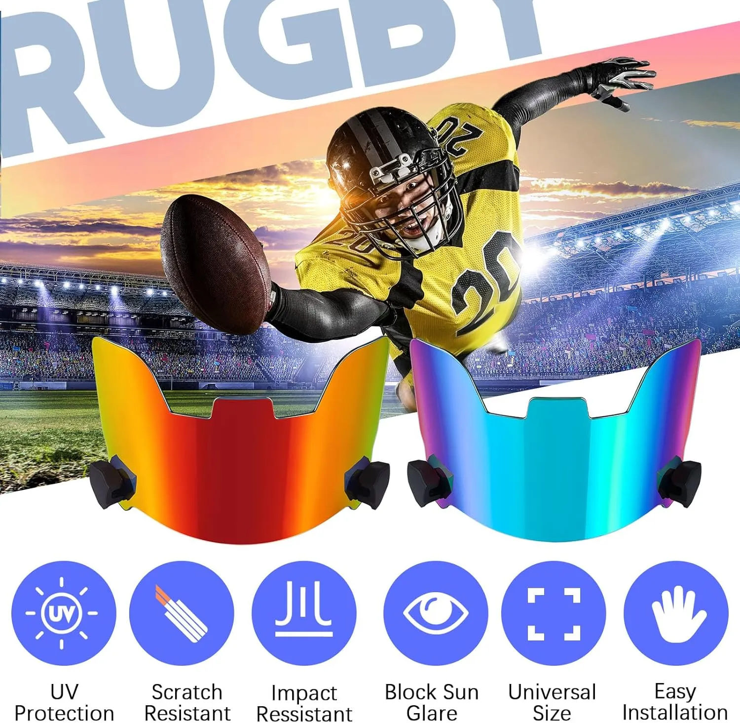 Xuhal 2 Pcs Football Visor for Youth Adult Football Helmet Visor Lacrosse Helmet Eye Shield Eye Protection for Sport