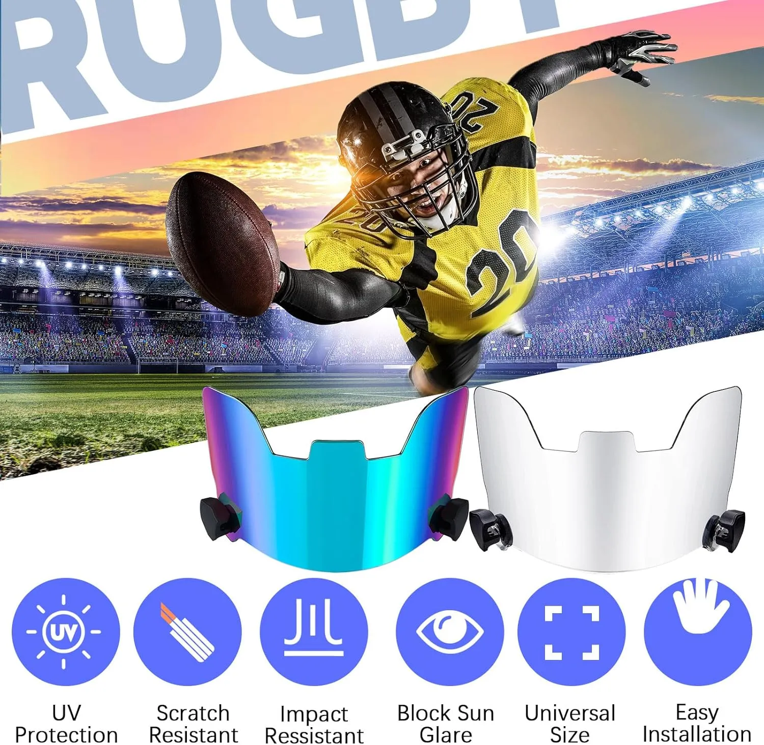 Xuhal 2 Pcs Football Visor for Youth Adult Football Helmet Visor Lacrosse Helmet Eye Shield Eye Protection for Sport