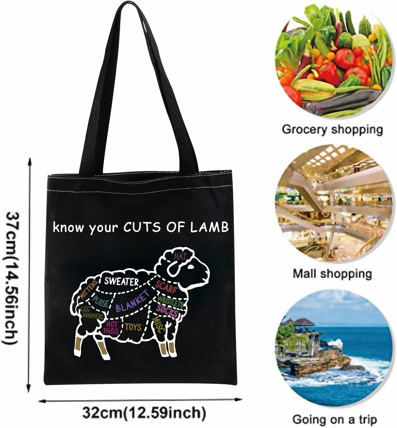 XYANFA Lamb Knitting Tote Bag - Gift for Knitter & Sheep Lover