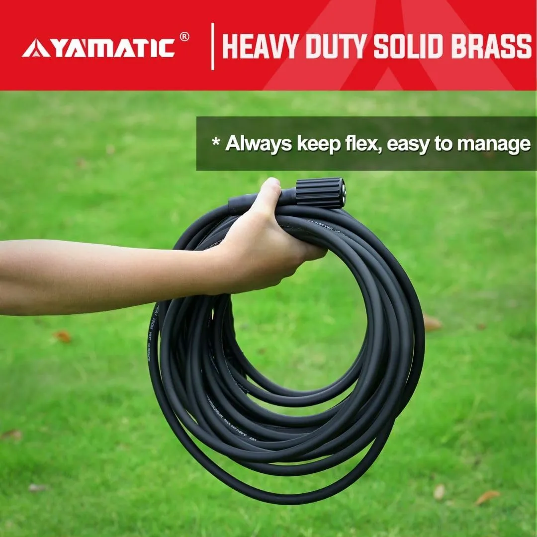 YAMATIC Super Flexible Pressure Washer Hose 50FT 1/4", Kink Resistant Power Washer Hose Replacement for Flexzilla Uberflex Ryobi Genarac Troy Bilt Leak-Free M22 Fittings, 3200 PSI, Black