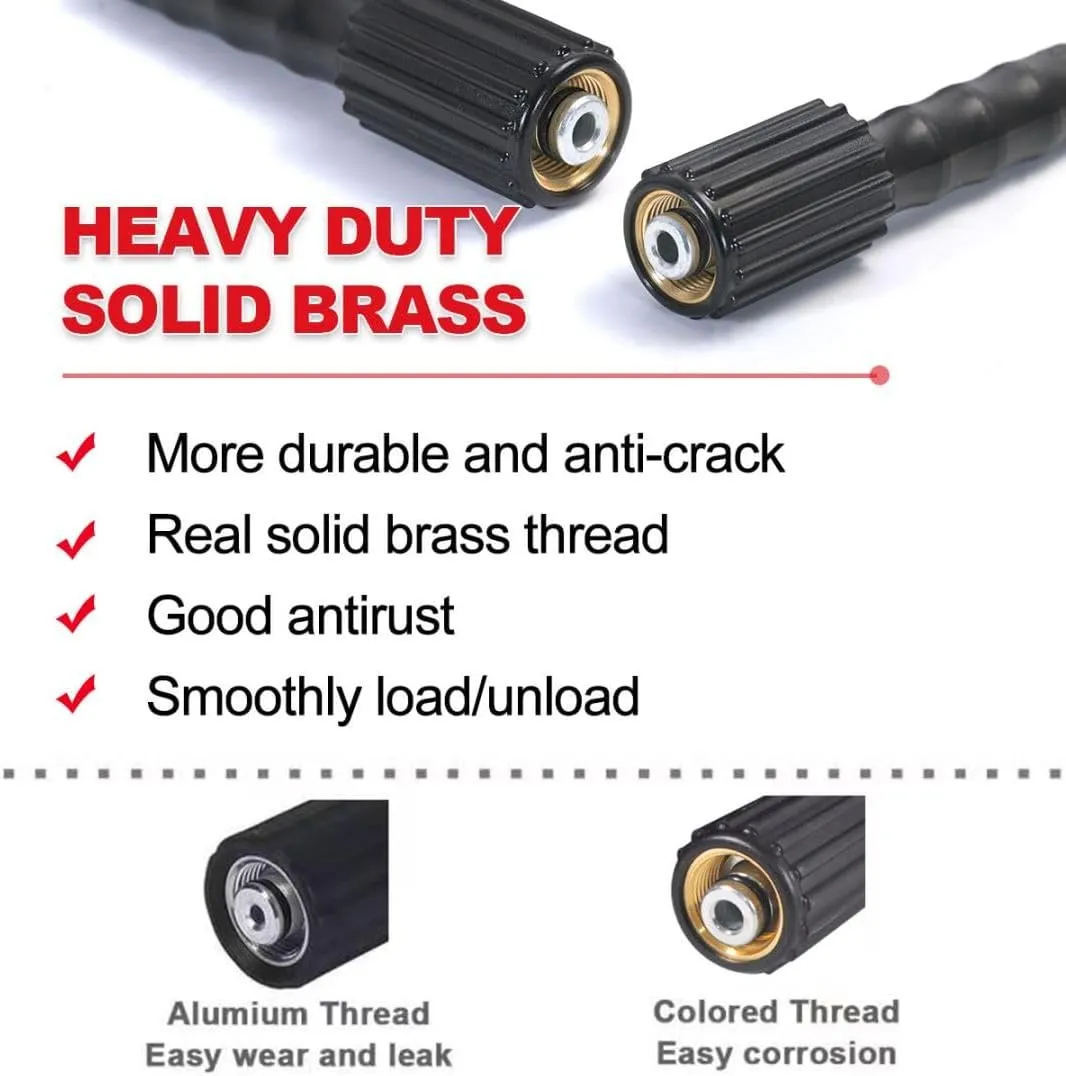 YAMATIC Super Flexible Pressure Washer Hose 50FT 1/4", Kink Resistant Power Washer Hose Replacement for Flexzilla Uberflex Ryobi Genarac Troy Bilt Leak-Free M22 Fittings, 3200 PSI, Black