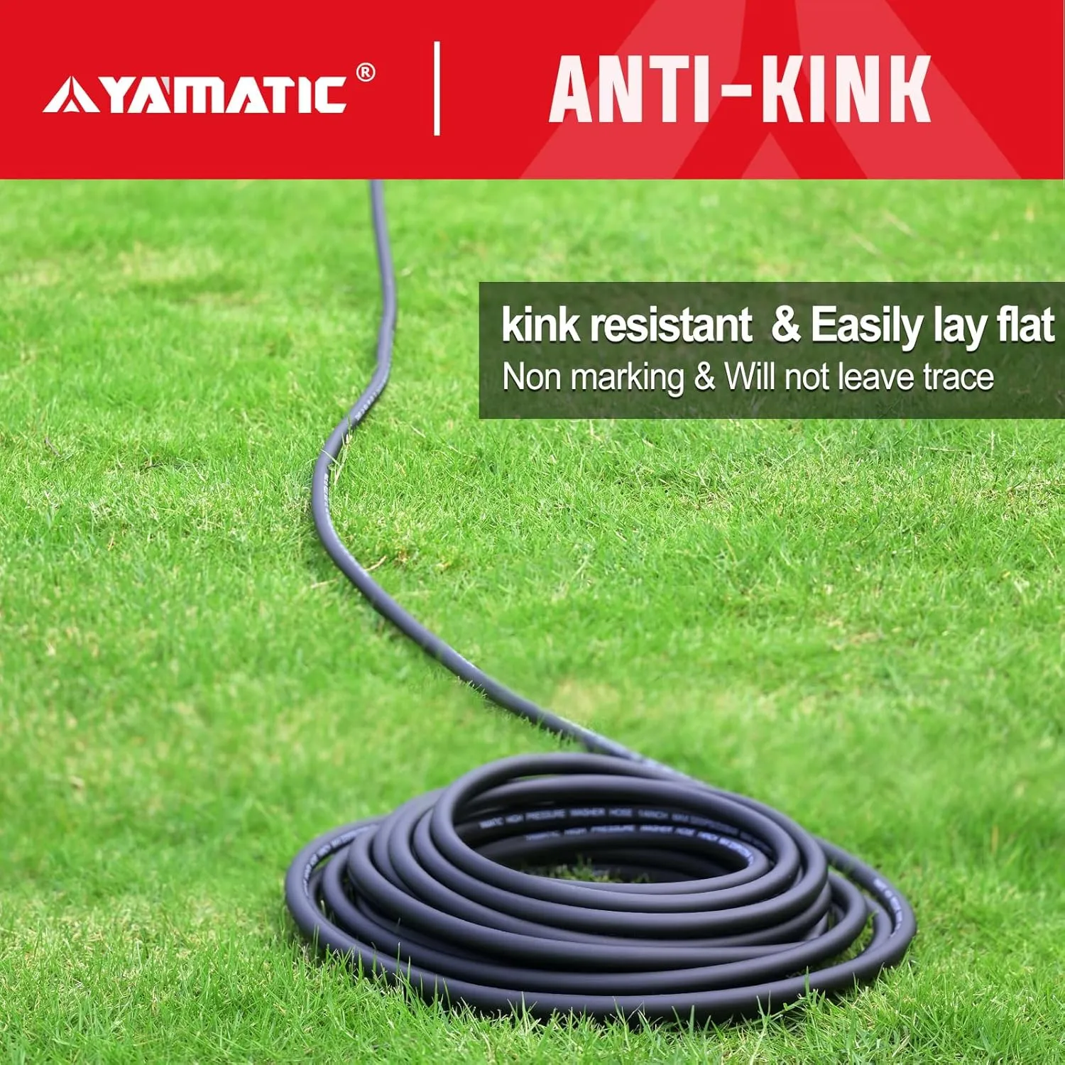 YAMATIC Super Flexible Pressure Washer Hose 50FT 1/4", Kink Resistant Power Washer Hose Replacement for Flexzilla Uberflex Ryobi Genarac Troy Bilt Leak-Free M22 Fittings, 3200 PSI, Black