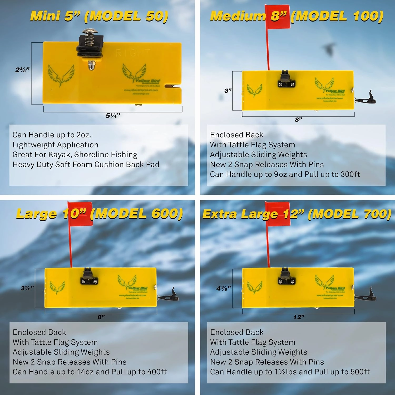 Yellow Bird Planer Board for Fishing - Available in 4 Sizes