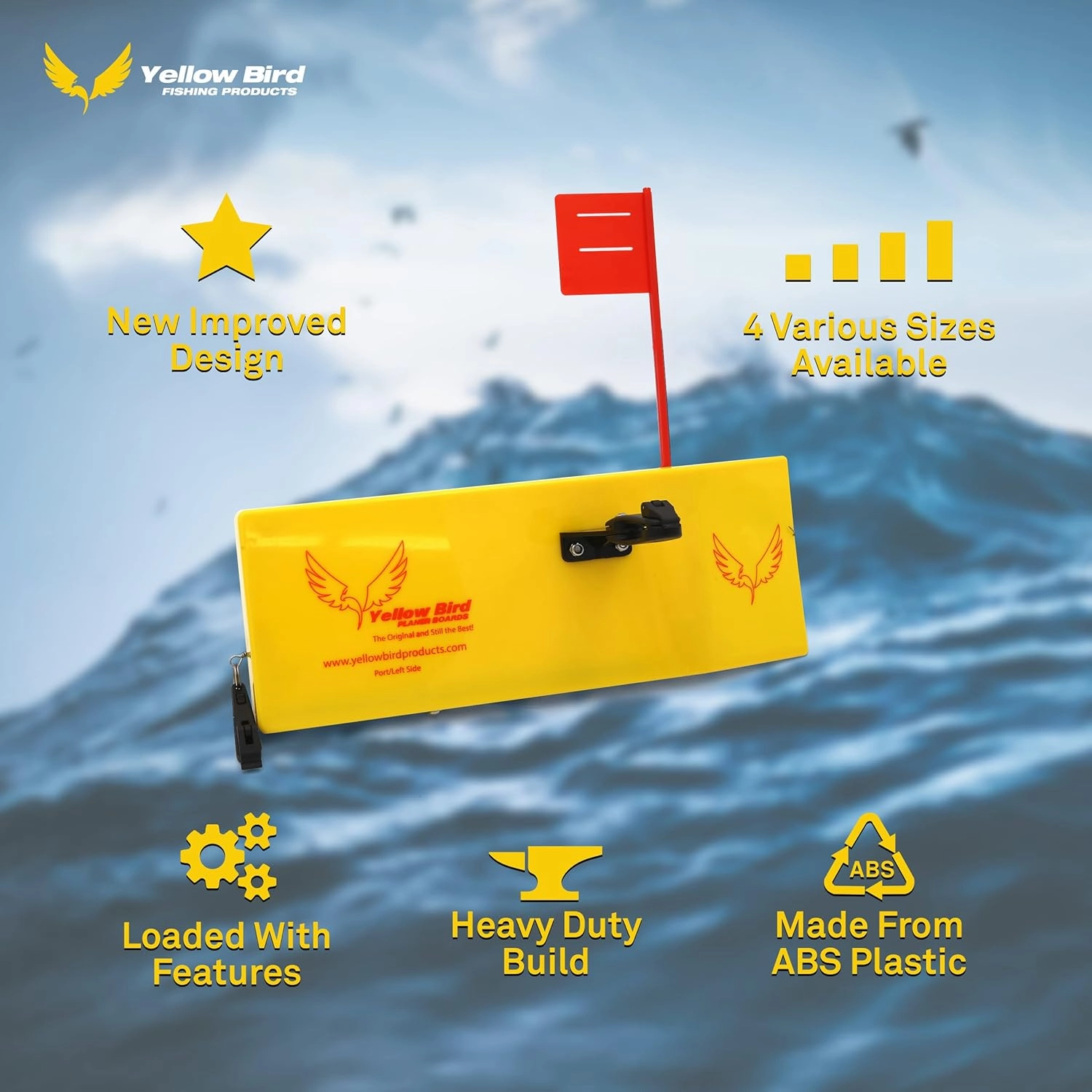 Yellow Bird Planer Board for Fishing - Available in 4 Sizes