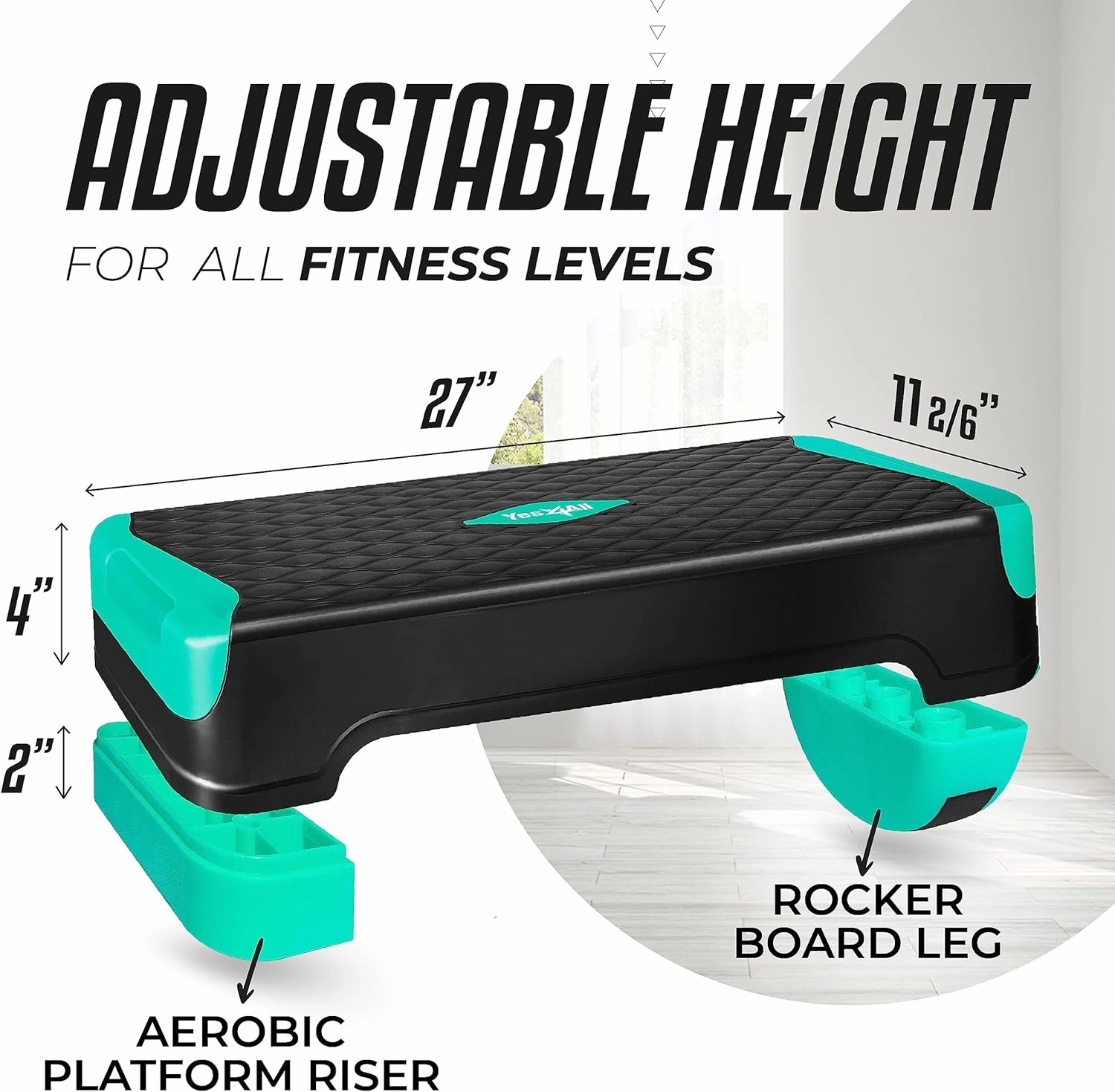 Yes4All 2-in-1 Adjustable Aerobic Step Platform Fitness Exercise Stepper with Rocker Balance Board Legs for Home Workout, Step Exercise & Balance Training
