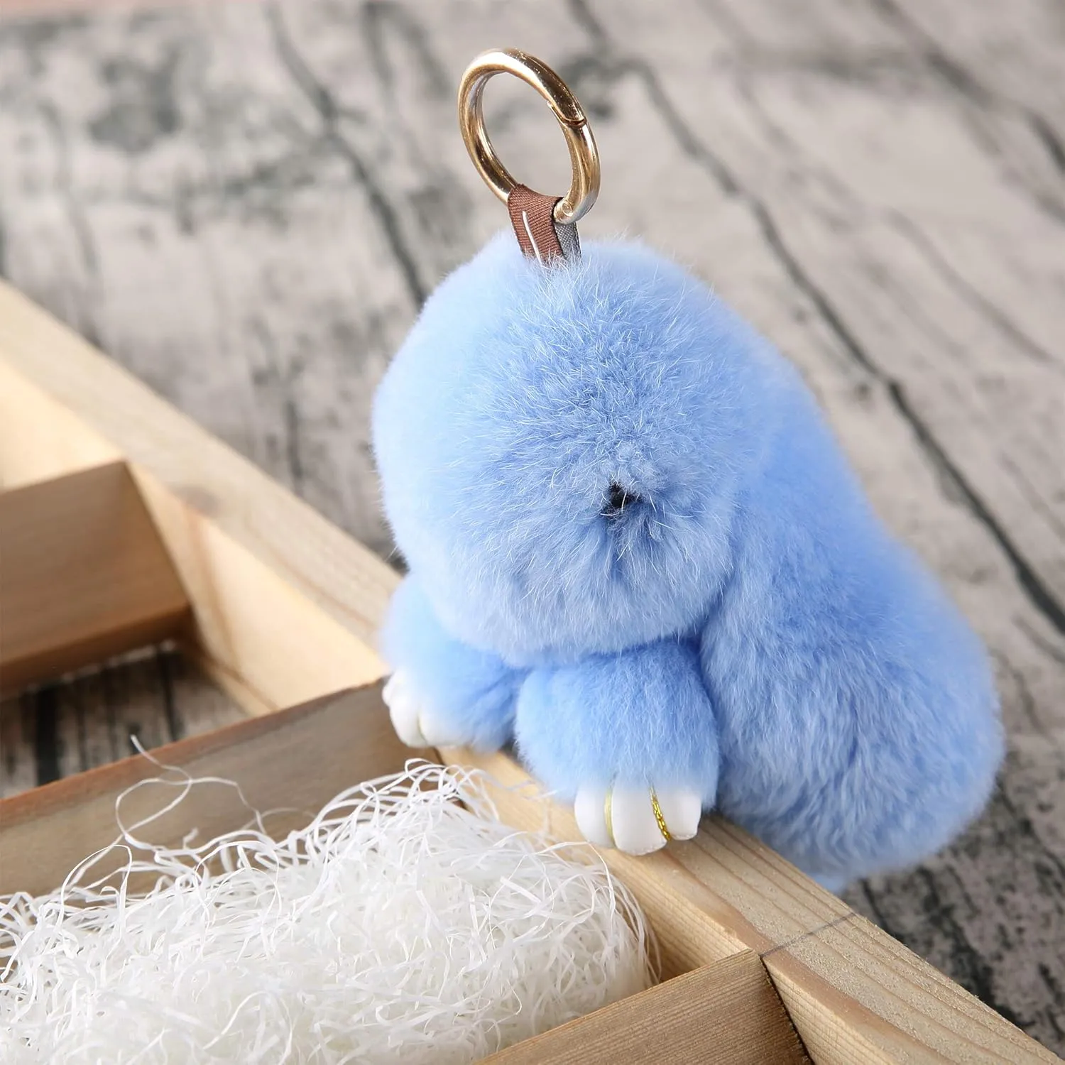 YISEVEN Bunny Stuffed Animal Plush Toy Rabbit Fur Keychain Fluffy Soft Cute Fuzzy Accessories Furry Ball Key Chain Gift for Women Teens Girls Kids Backpack Purse - Blue