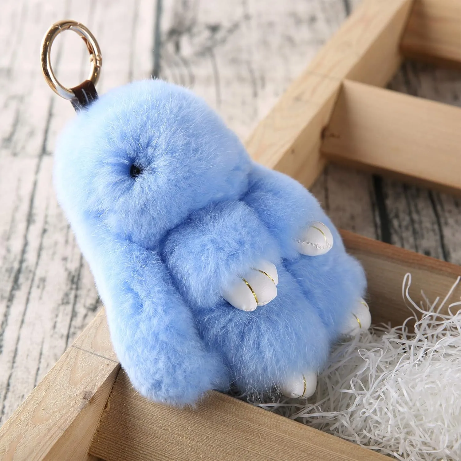YISEVEN Bunny Stuffed Animal Plush Toy Rabbit Fur Keychain Fluffy Soft Cute Fuzzy Accessories Furry Ball Key Chain Gift for Women Teens Girls Kids Backpack Purse - Blue