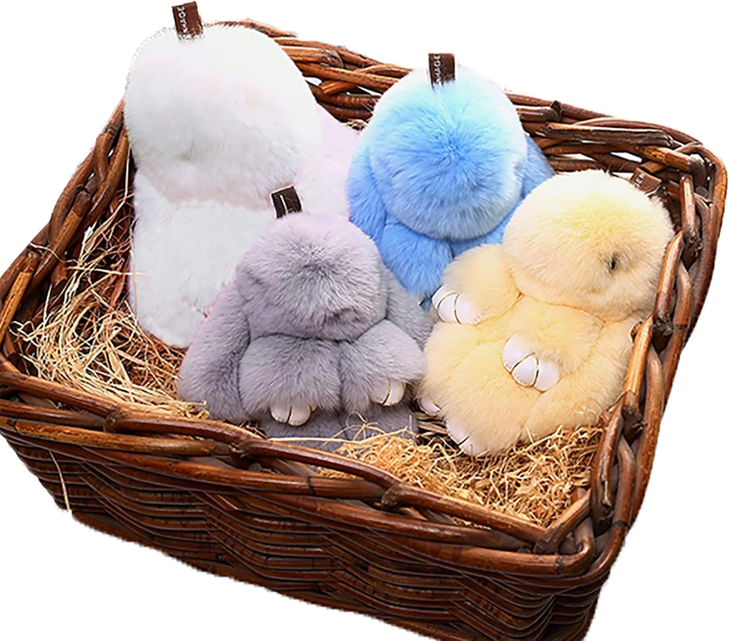 YISEVEN Bunny Stuffed Animal Plush Toy Rabbit Fur Keychain Fluffy Soft Cute Fuzzy Accessories Furry Ball Key Chain Gift for Women Teens Girls Kids Backpack Purse - Blue