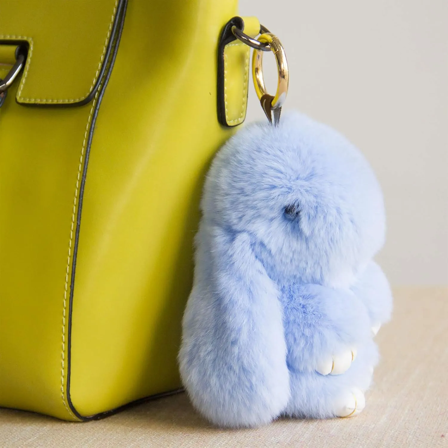 YISEVEN Bunny Stuffed Animal Plush Toy Rabbit Fur Keychain Fluffy Soft Cute Fuzzy Accessories Furry Ball Key Chain Gift for Women Teens Girls Kids Backpack Purse - Blue