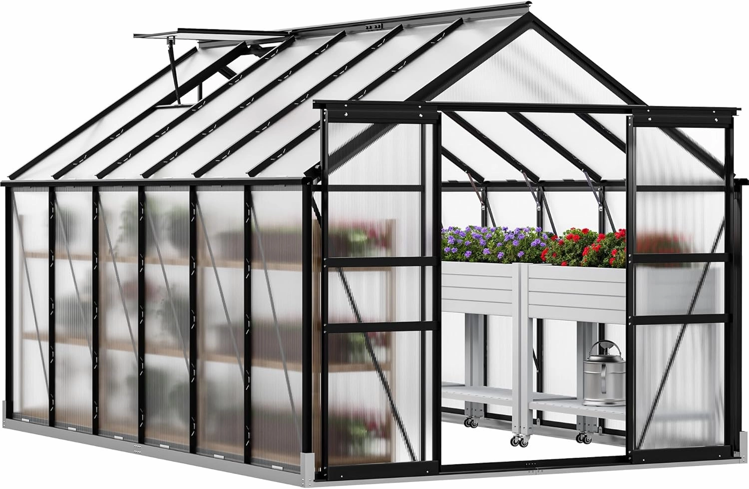 YITAHOME 12x8FT Polycarbonate Greenhouse Large Heavy Duty Green Houses Outdoor Aluminum Greenhouses with Sliding Doors Vent Window Walk-in Greenhouse for Garden Backyard, Black