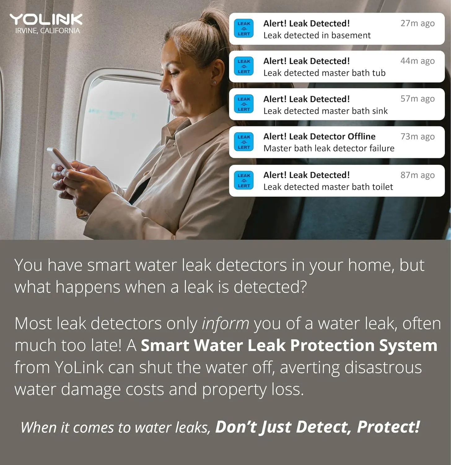 YoLink Smart Home Starter Kit: Hub & Water Leak Sensor 6-Pack, SMS/Text, Email & Push Notifications, LoRa Up to 1/4 Mile Open-Air Range, w/Alexa, IFTTT, Home Assistant