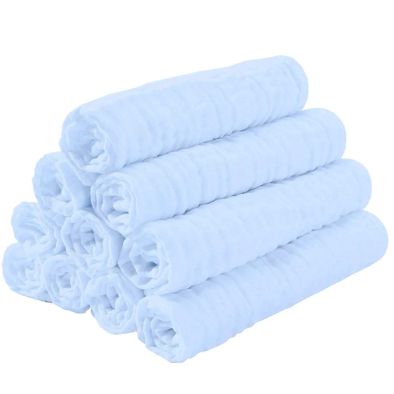 Yoofoss Muslin Burp Cloths for Baby 10 Pack 100% Cotton Baby Washcloths for Boys Girls Large 20''X10'' Super Soft and Absorbent Blue