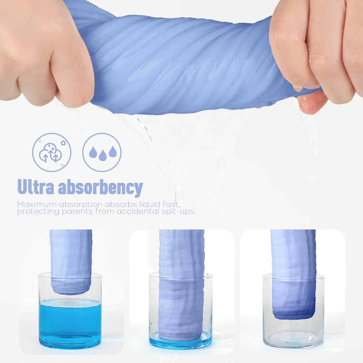 Yoofoss Muslin Burp Cloths for Baby 10 Pack 100% Cotton Baby Washcloths for Boys Girls Large 20''X10'' Super Soft and Absorbent Blue