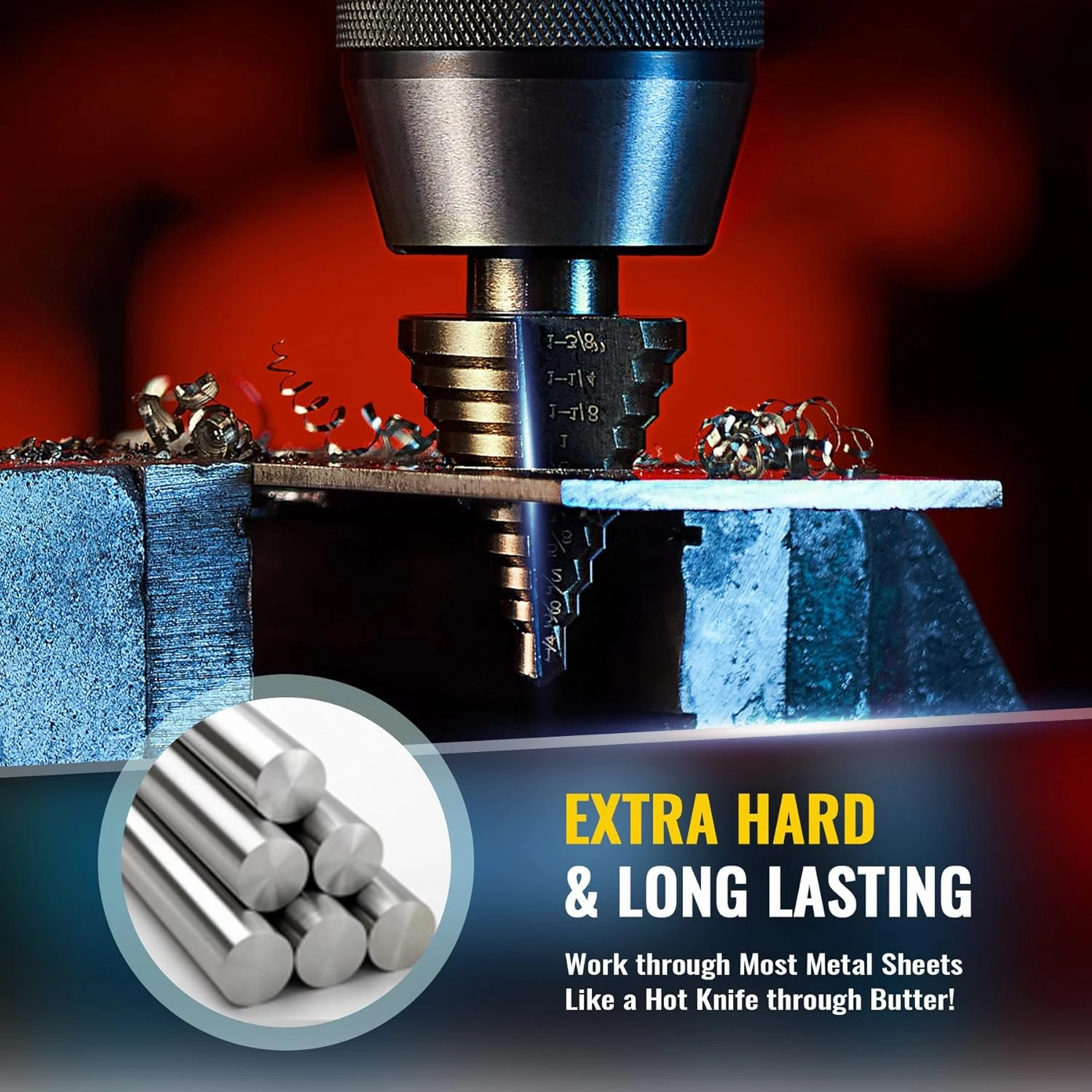 ZELCAN Step Drill Bits, HSS 5PCS Titanium Step Drill Bit Set, 50 Sizes in 5 High Speed Steel Unibit Drill Bits Set for Sheet Metal with Aluminum Case, Multiple Hole Stepped Up Bits for DIY Lovers