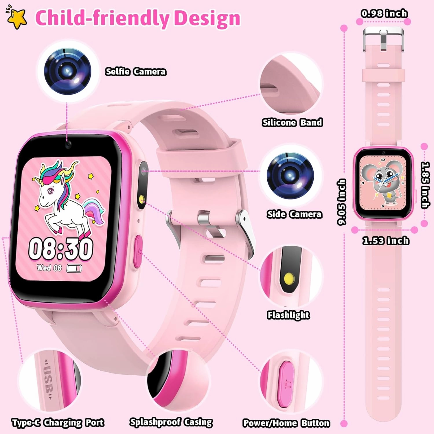 zicor Kids Game Watch Gift with 26 Puzzle Games, Dual Camera, Music Player, Pedometer, Video Recorder, Flashlight, Alarm Clock, Educational Toy for Boys and Girls Age 4-12, Birthday Chritmas Gift