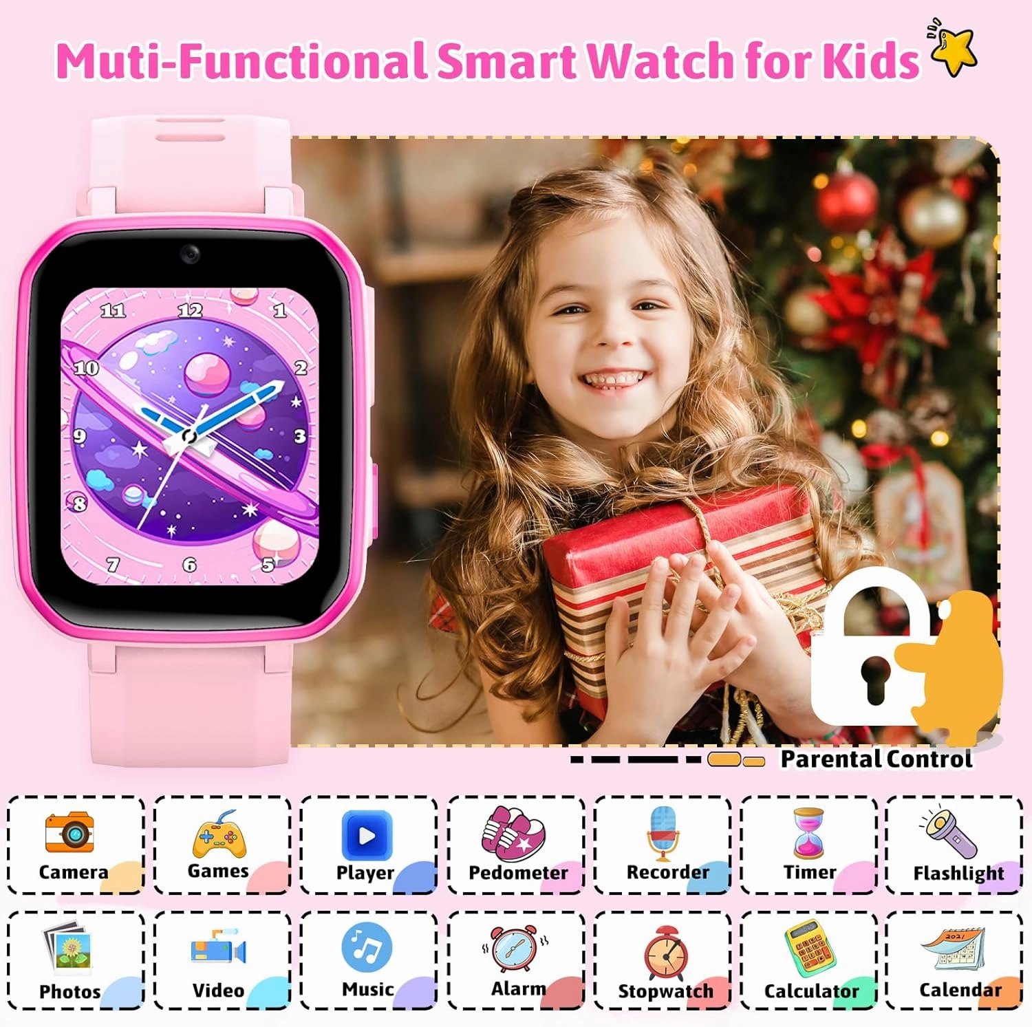 zicor Kids Game Watch Gift with 26 Puzzle Games, Dual Camera, Music Player, Pedometer, Video Recorder, Flashlight, Alarm Clock, Educational Toy for Boys and Girls Age 4-12, Birthday Chritmas Gift