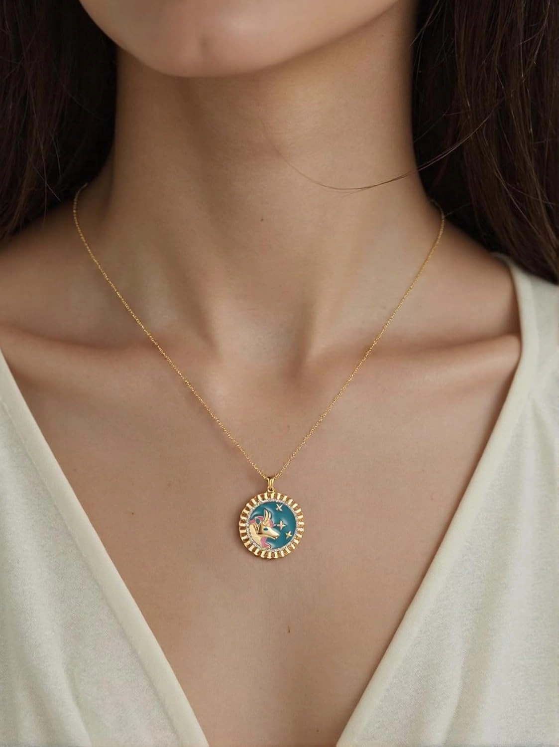 Zodiac Necklace for Women 18K Gold Astrology Jewelry Enamel Constellation Pendant CZ Pearl Jewelry Birthday Gifts for Women,Necklace for Wife Daughter Mom and Sister