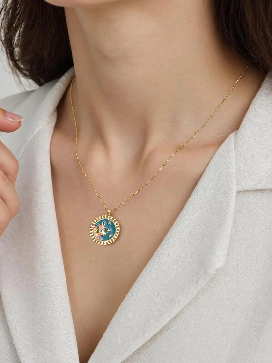 Zodiac Necklace for Women 18K Gold Astrology Jewelry Enamel Constellation Pendant CZ Pearl Jewelry Birthday Gifts for Women,Necklace for Wife Daughter Mom and Sister