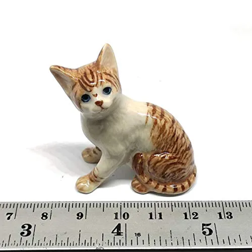 ZOOCRAFT Porcelain Brown Tiger Cat Figurine Handmade Miniatures Collectible Ceramic