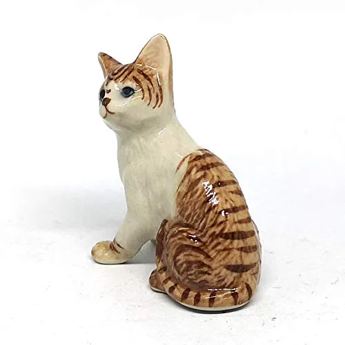ZOOCRAFT Porcelain Brown Tiger Cat Figurine Handmade Miniatures Collectible Ceramic