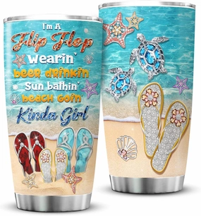 ZOXIX Stainless Steel Tumbler 20oz Sunbathing Beach Sea Turtle Starfish Vacuum Coffee Cup With Lid Summer Vibes Gifts For Girls Insulated Travel Mug Beach Lover Tumblers