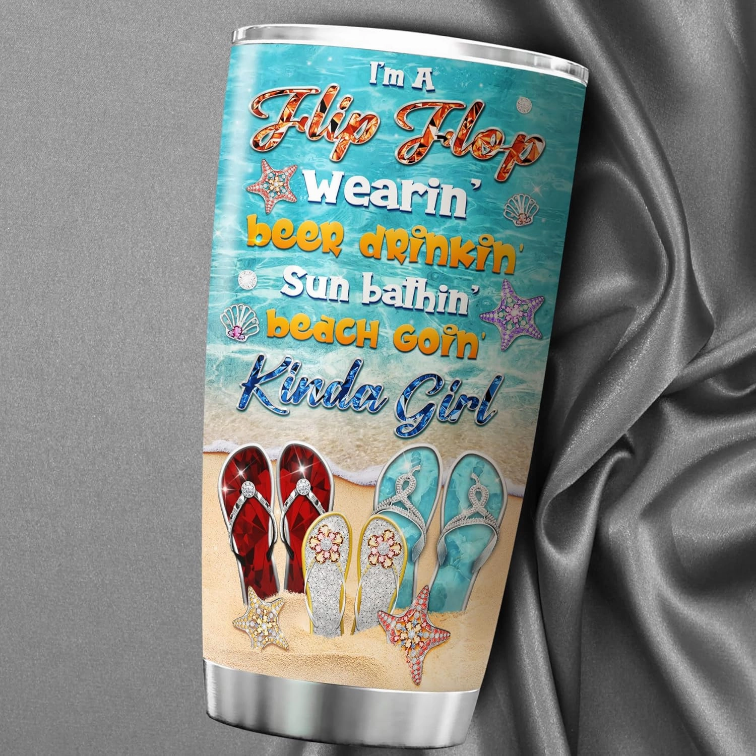 ZOXIX Stainless Steel Tumbler 20oz Sunbathing Beach Sea Turtle Starfish Vacuum Coffee Cup With Lid Summer Vibes Gifts For Girls Insulated Travel Mug Beach Lover Tumblers