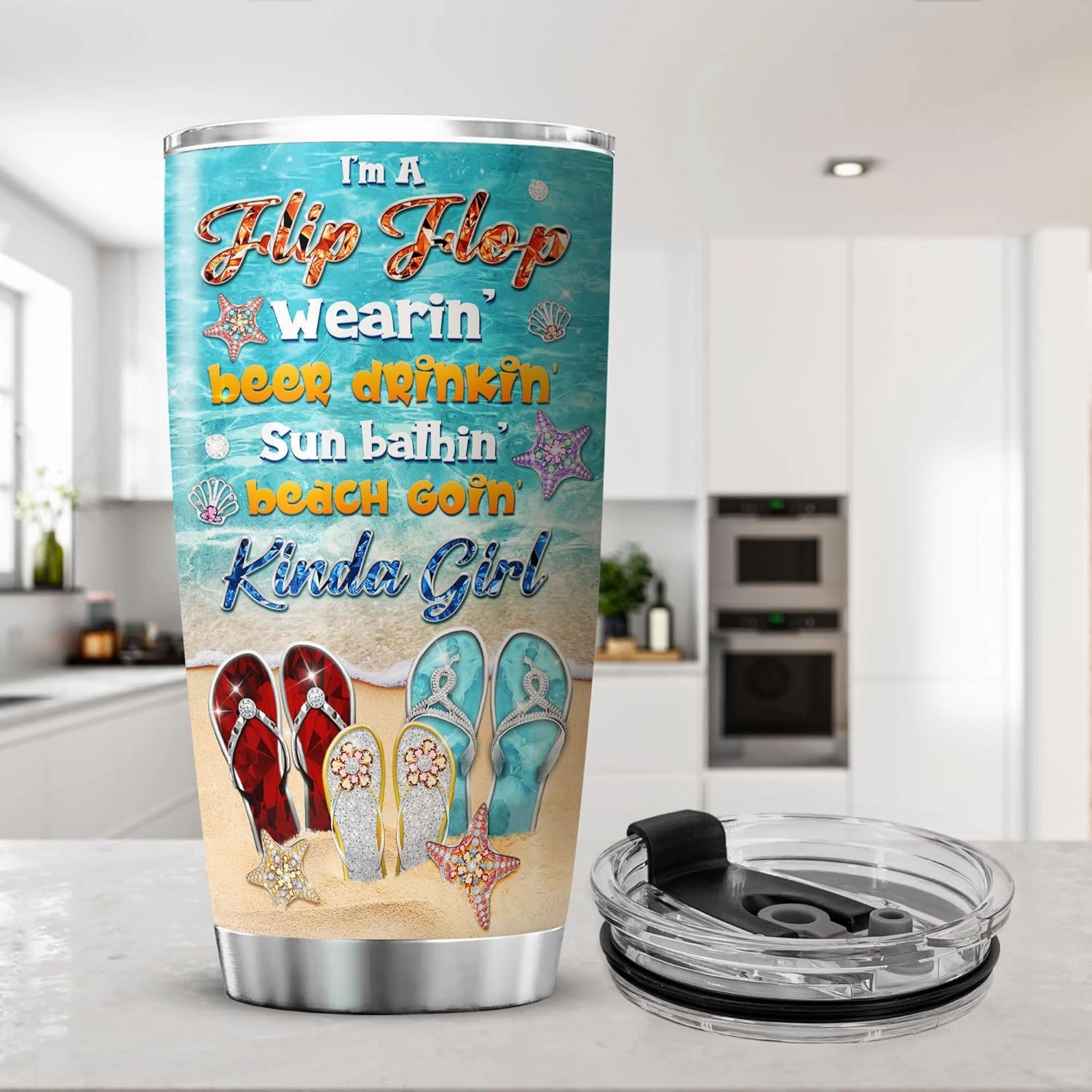ZOXIX Stainless Steel Tumbler 20oz Sunbathing Beach Sea Turtle Starfish Vacuum Coffee Cup With Lid Summer Vibes Gifts For Girls Insulated Travel Mug Beach Lover Tumblers