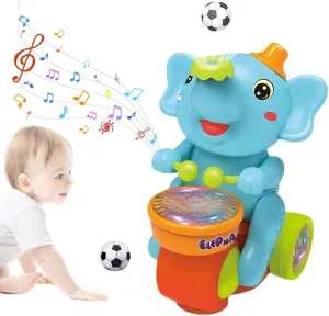 ZRW Elephant Toy - Blowing Ball, Drum & LED Light Electric Toy for Babies 6-12 Months (Blue)