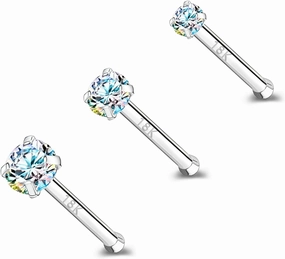 ZS 18K Real Gold 20G Nose Rings for Women Men, 1.5mm 2mm 3mm CZ Simulated Diamond, Solid 7mm Nose Stud Pin Piercing, Non-Irritating Skin Body Jewelry
